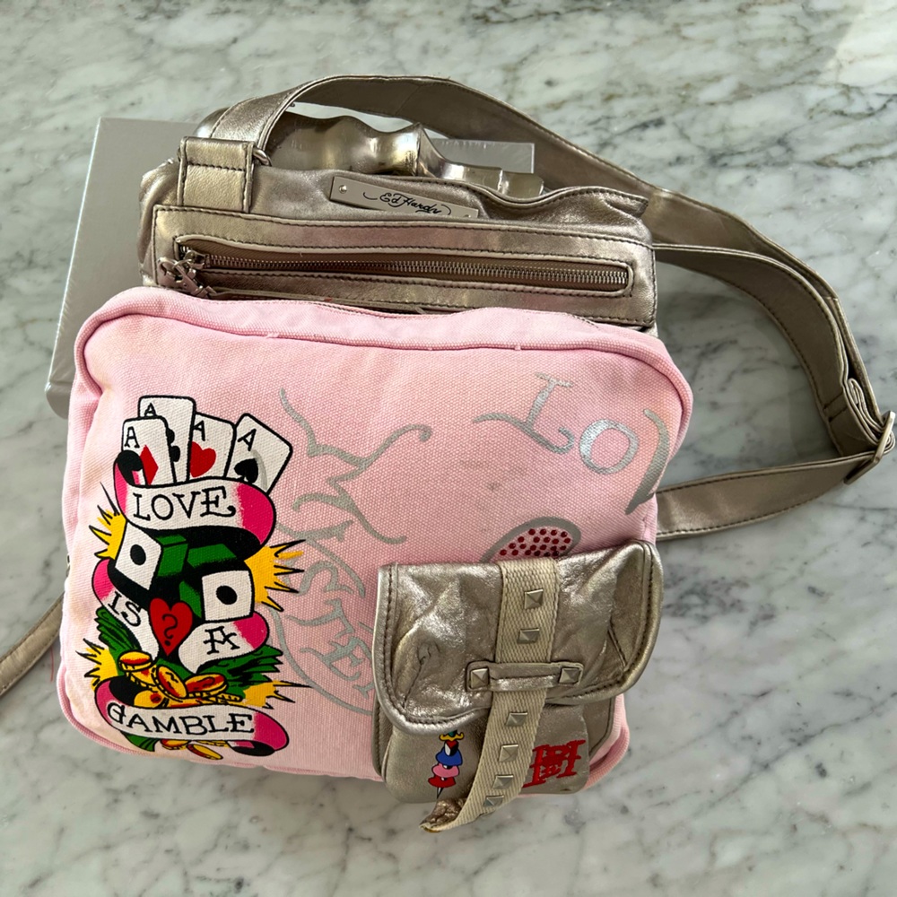 Ed Hardy Pink/Silver Crossbody Bag
